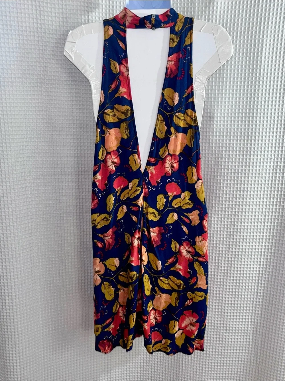 Free People Navy Floral Button-Front Dress size medium - Picture 6 of 9